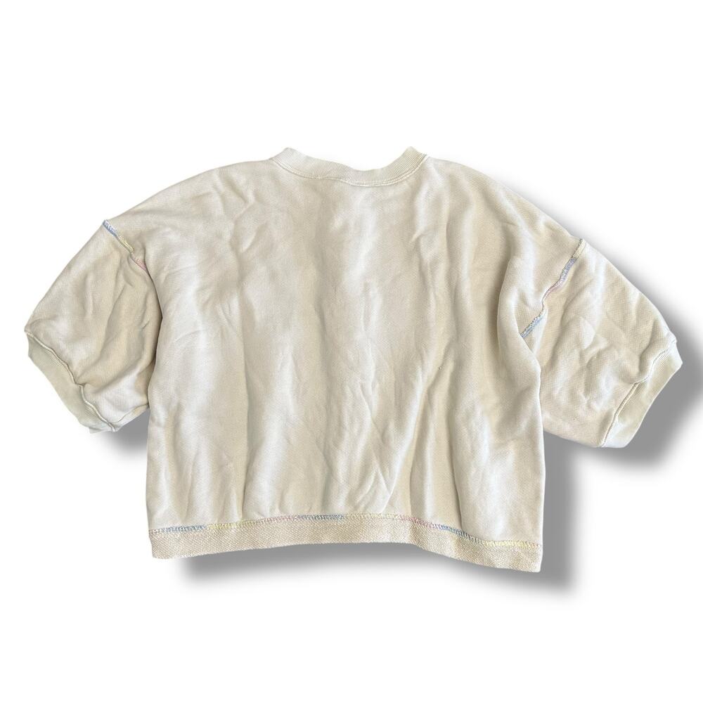 Free People Cream Cropped Boxy Cardigan L Rainbow Stitch Oversized Top - Picture 5 of 10